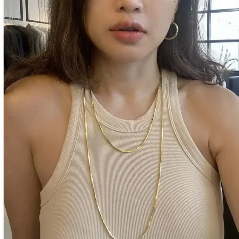 

ins light luxury plain gold-plated 18K gold square snake bone long necklace women's sweater chain does not fade in summer