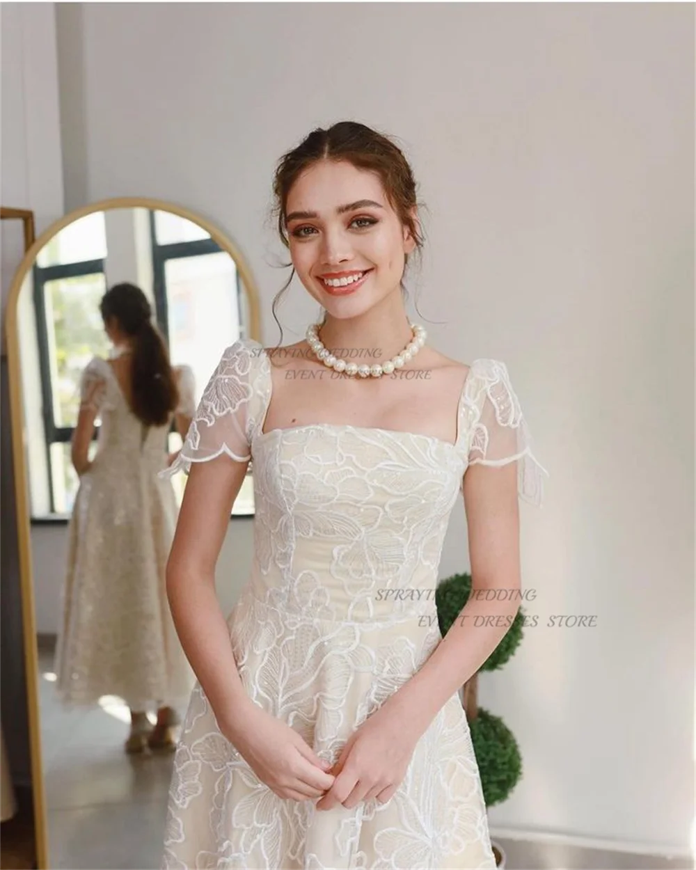 SPRAYING Luxury Lace Prom Dresses 2024 Ankle-Length Draped A-line Evening Gown Robes De Soirée Custom Made Lace-up Short Sleeves