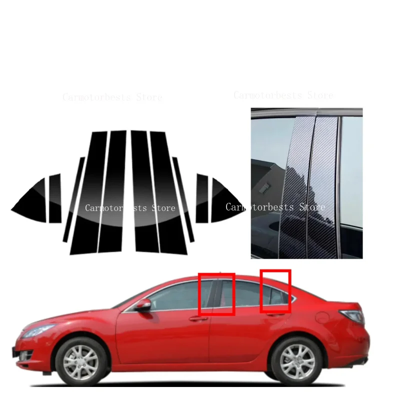 Glossy Black Silver Carbon Pillar Post Fit For Mazda 6 RUIYI 2010 2011 2012 2013-2 015  Door Window Column BC Trim Sticker Cover