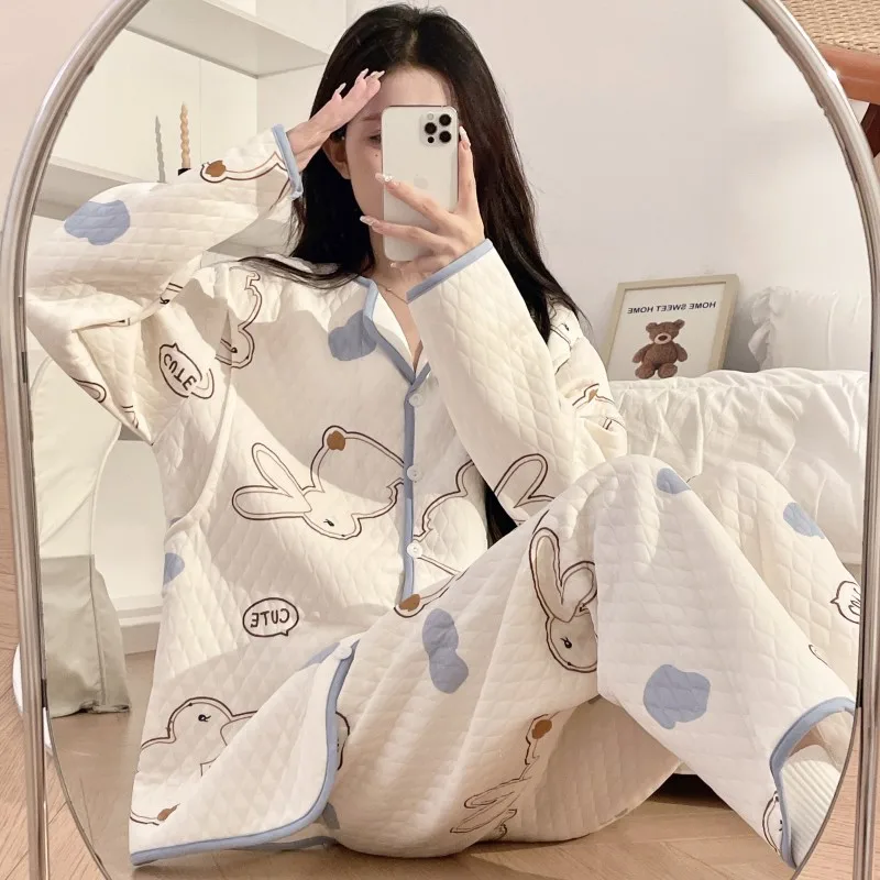 Maternity Nursing Pajamas Autumn Winter: Air Cotton,Adjustable Waist,Easy Breastfeeding,Warm&Breathable for Pregnancy&Postpartum