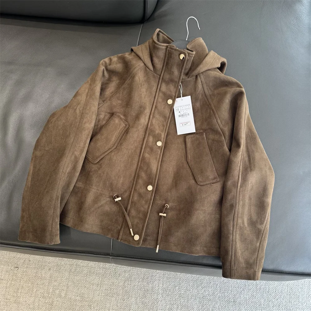 European and American style casual fashion stand-up collar reverse fur effect hooded jacket coat