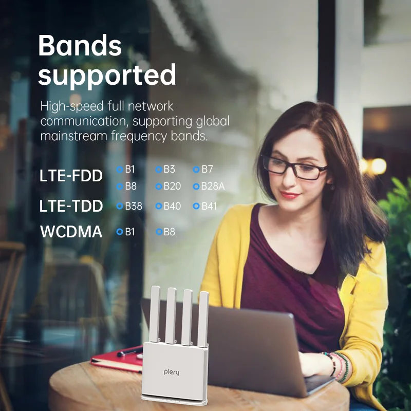 Plery 4G LTE Cat.4 300Mbps Router WiFi6 Nirkabel 5dBi Antena Perolehan Tinggi dengan Kartu Sim 4G Mendukung 16 Perangkat untuk Pekerjaan Perjalanan Rumah