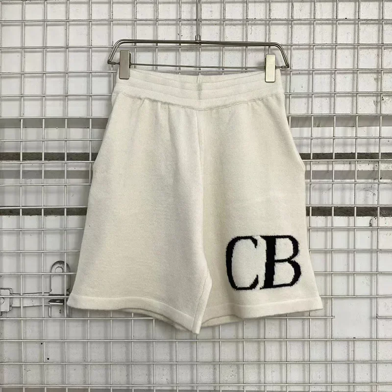 

24SS Classic CB Logo Jacquard Knit Woolen Shorts Women Top Quality Oversized Casual Shorts Apricot Mens Shorts