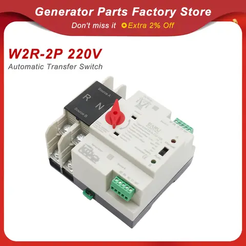 2P 100A 220V Mini ATS Power Automatic Transfer Switch Electrical Selector Smart Switches Controller Generator Part