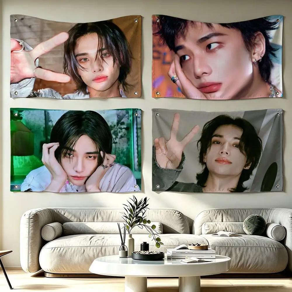 H-Hyunjin Flags Wall Hanging Tapestry Outdoor Garage Room Decorative flag Background Blanket