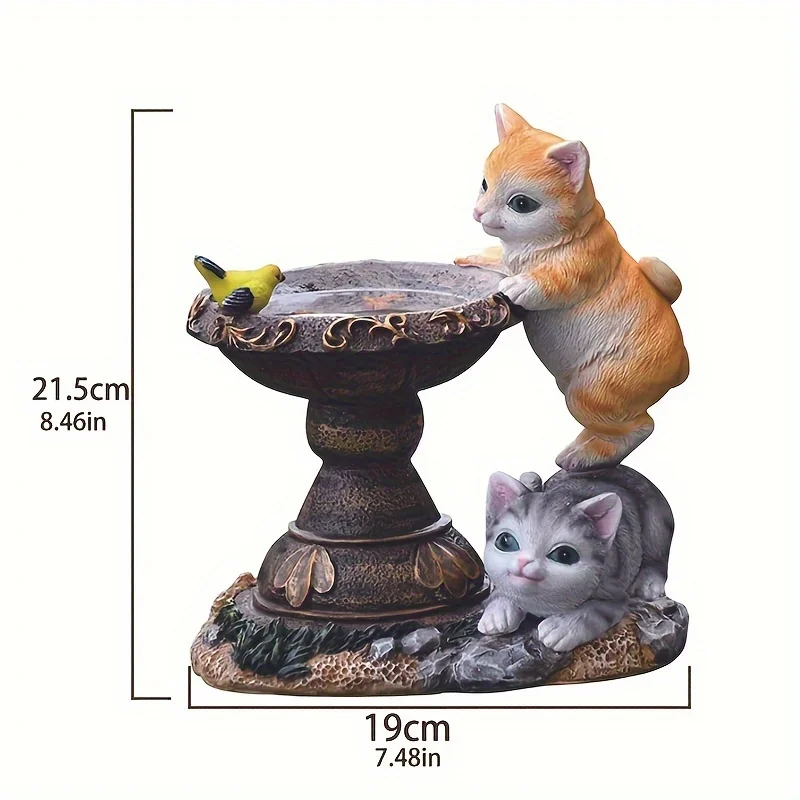تمثال حديقة قطط يعمل بالطاقة الشمسية مع أضواء LED وبركة السمك، ديكور خارجي للحديقة والفناء وعروض العطلات الموسمية #3