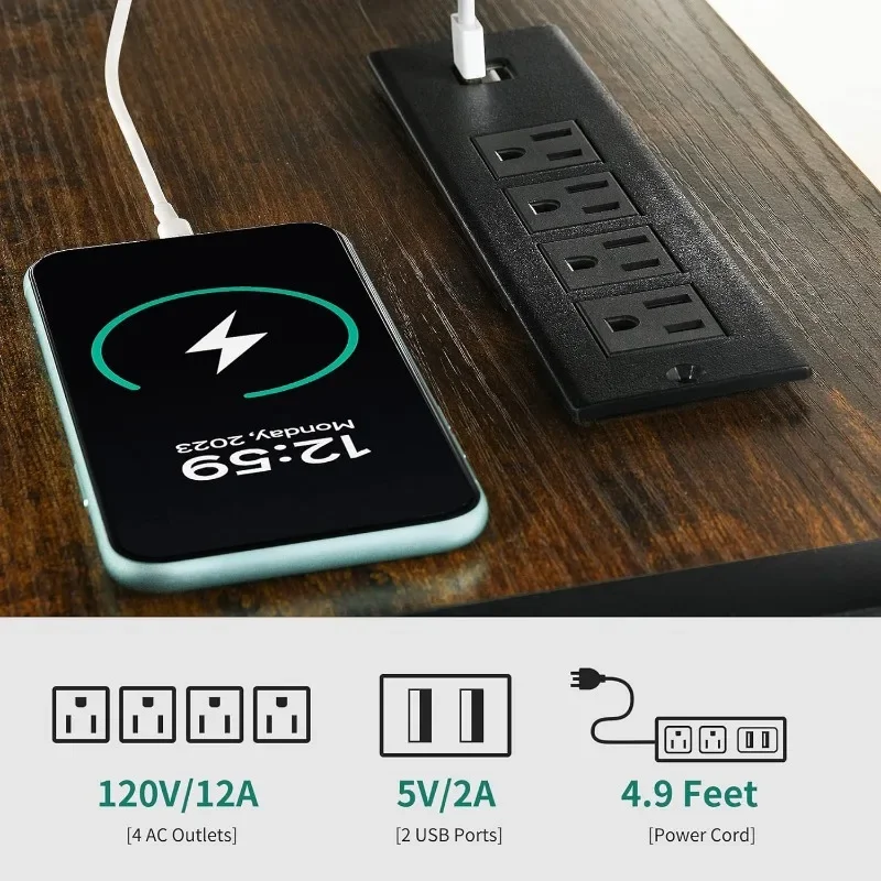 Suportes de televisão LED com tomadas de energia para 70/65 polegadas, suporte de TV industrial moderno, centro de entretenimento com armazenamento aberto