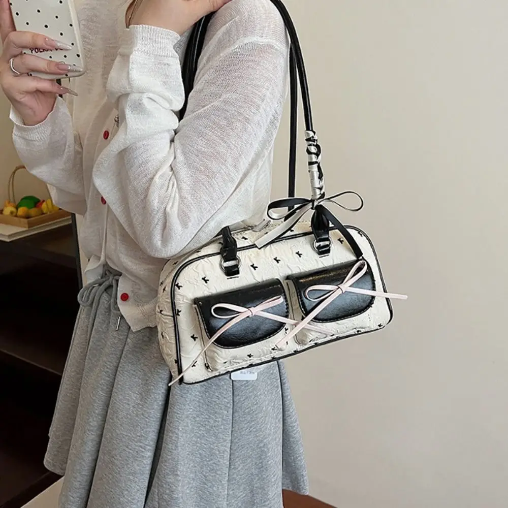 الموضة الكورية نمط القوس الشريط حقيبة كتف التنقل الترفيه الفرنسية عصا حقيبة تحت الإبط جيب الحلو Y2k الإبط حقيبة المرأة #4
