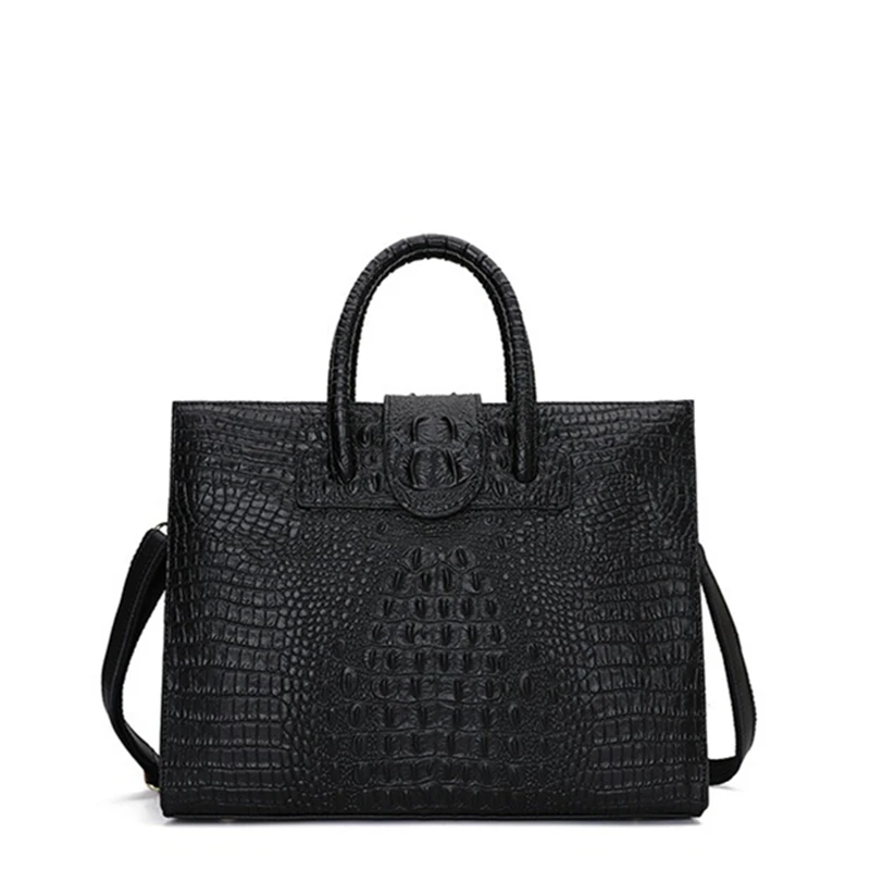 Nesitu Black Grey Red Purple Blue Crocodile Skin Pattern Split Leather A4 Women Handbag Female Tote Shoulder Messenger Bag M1009