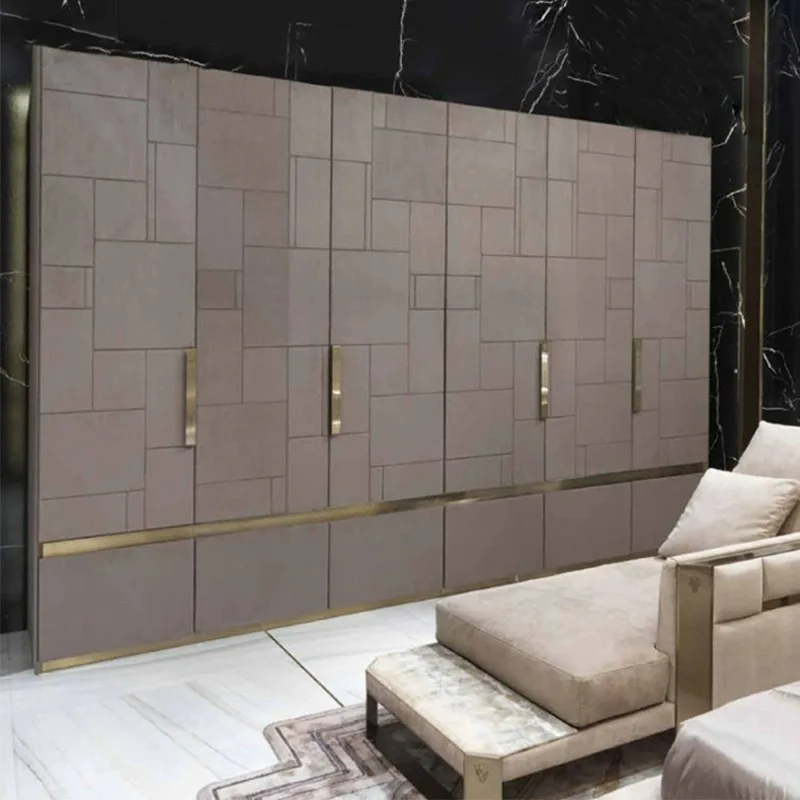 Italian light luxury bedroom four doors six doors eight doors wardrobe modern simple designer villa luxury wardrobe solid wood