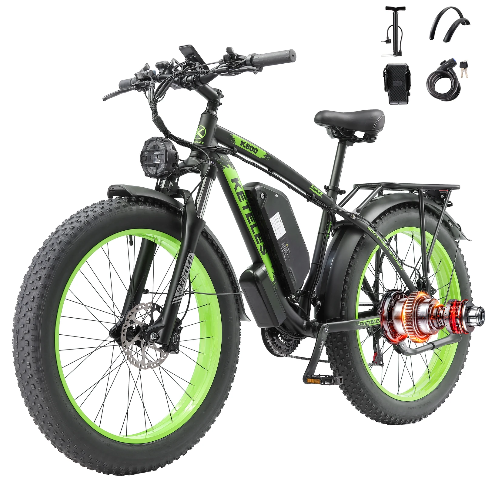 AliExpress NONE KETELES K800 Adult Outdoor Riding Electric Bicycle 1600W 48V 20Ah Trip Electric Bike 26*4.0" Fat Tire Mountain Off-road E-bike