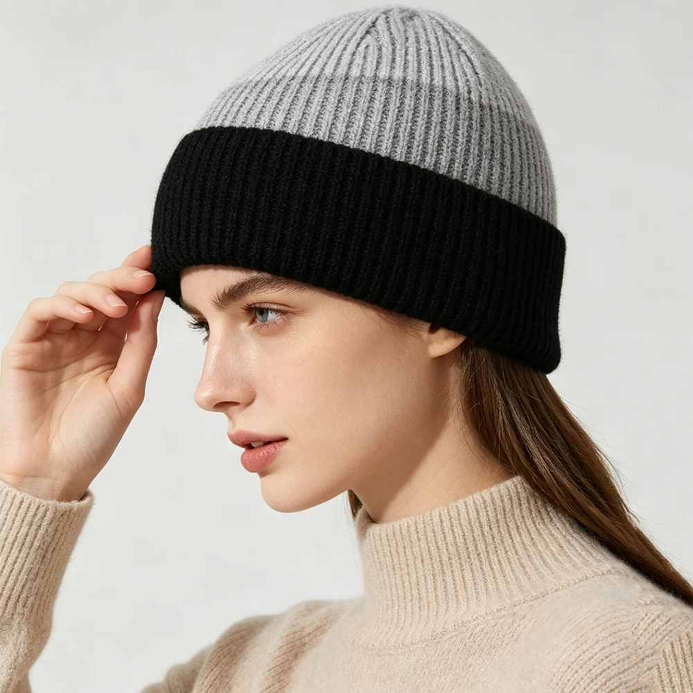Jxwatcher Winter Hats for Women Fall Warm Three Colors Knitted Beanies Thicken Double Folded Wool Blend Skullies Cap New Arrival