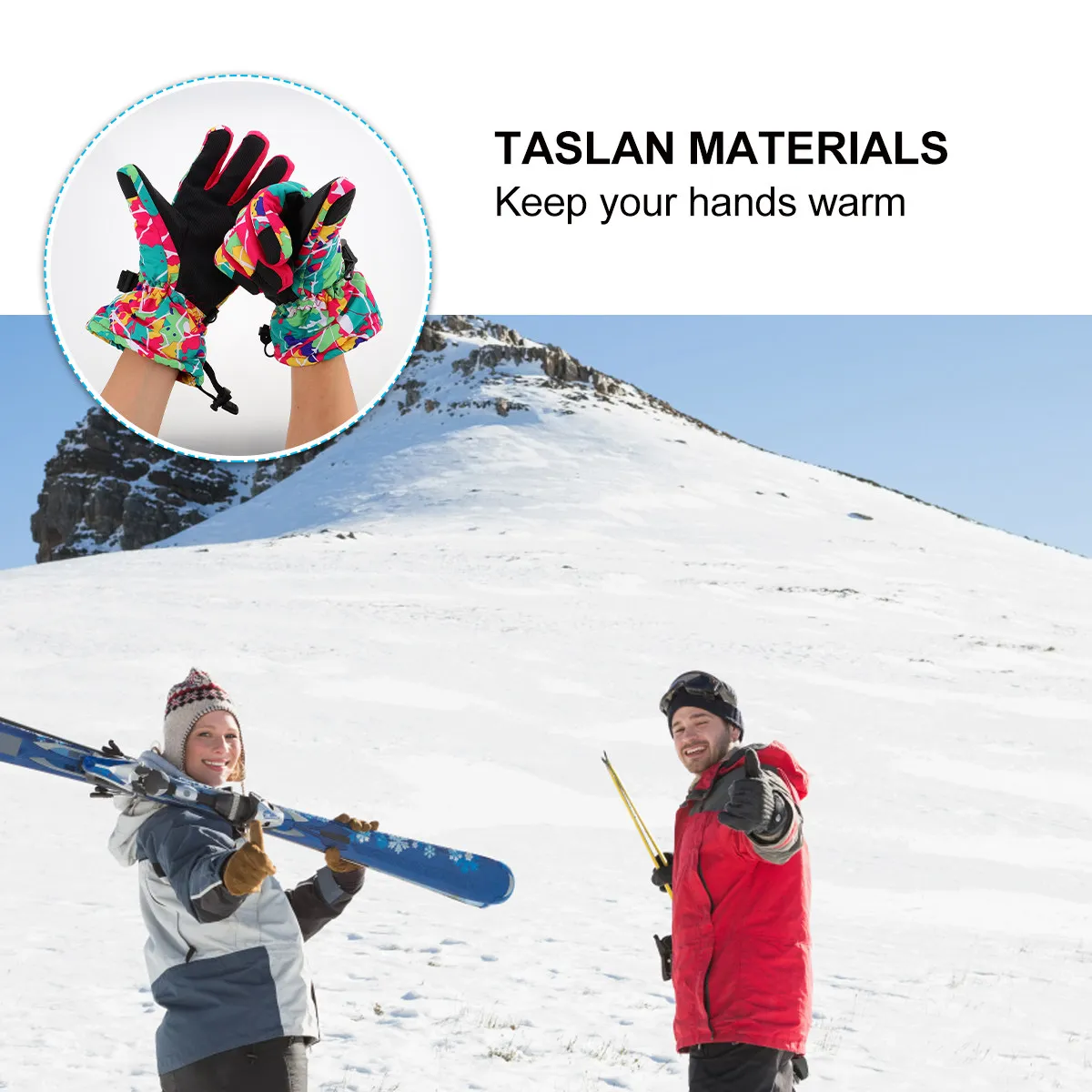 

Пара женских лыжных перчаток, теплые зимние водонепроницаемые перчатки для занятий спортом на открытом воздухе с регулируемой застежкой и карманом для хранения на молнии