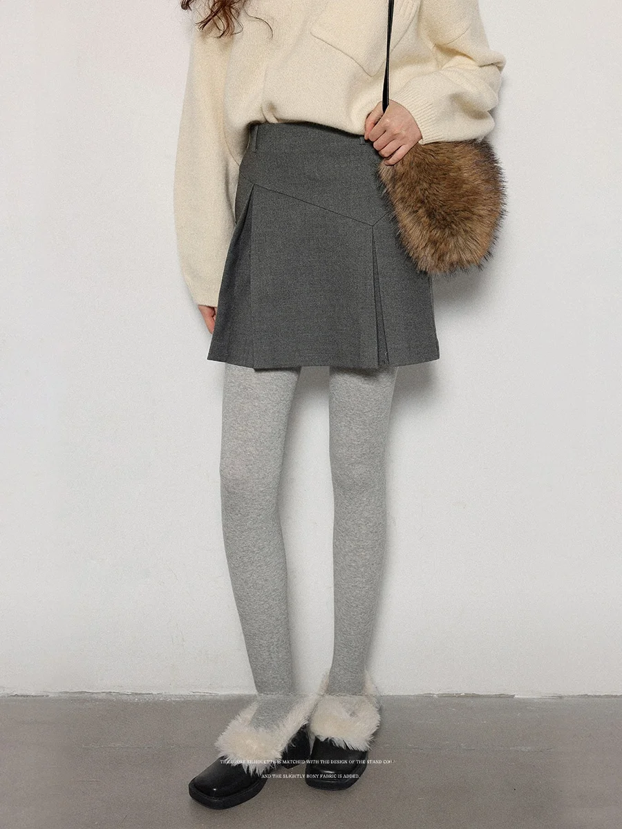 

Lalaglow ey College Sle Women's ort Skirt Slimming Pleated Versatile Autumn Winter Casual Faion f-length Skirt