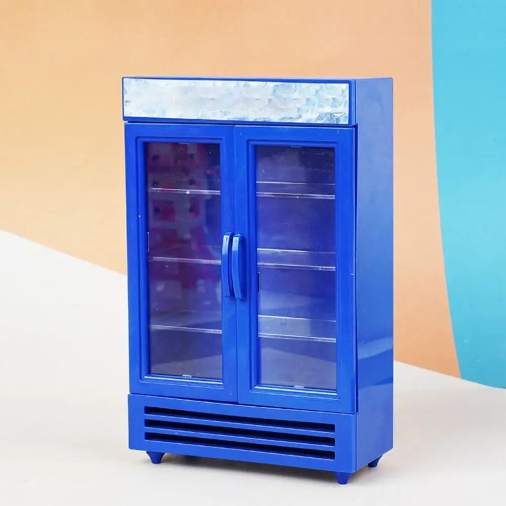 อินเทรนด์ประตู 1:12 ตุ๊กตา House ตู้เย็นขนาดเล็ก Silver ตู้แช่แข็งคุณภาพสูงตุ๊กตาเฟอร์นิเจอร์ Photo Prop