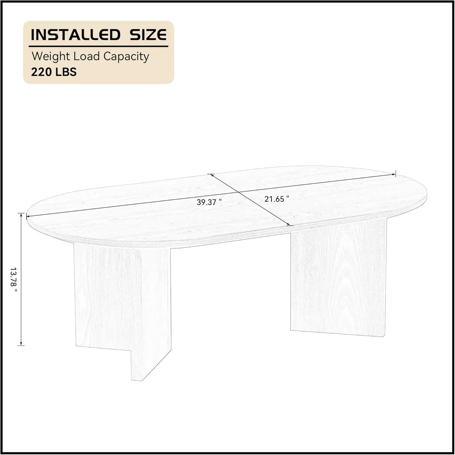 طاولة قهوة خشبية بيضاوية 39.37، طاولة مركزية خشبية حديثة مع قاعدة قوية لغرفة المعيشة، طاولة جانبية مميزة #2