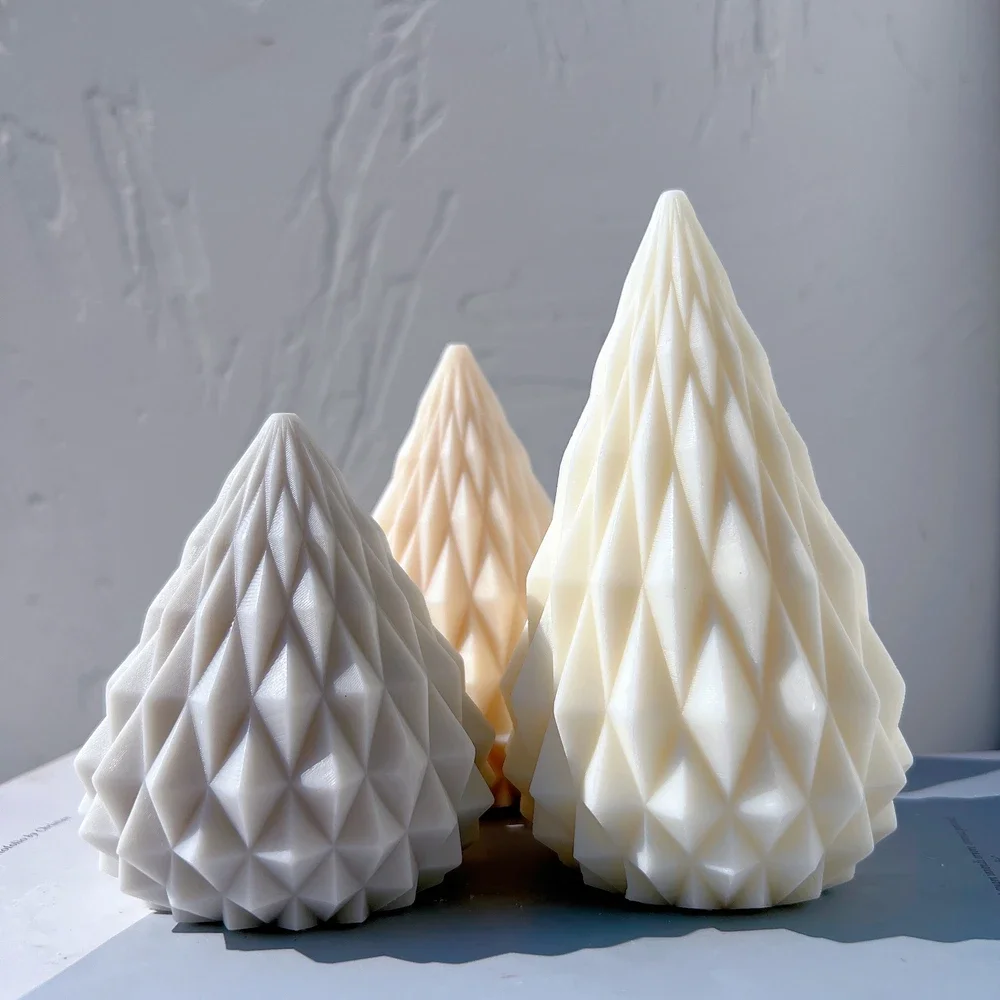 

3 Sizes Geometric Taper Silicone Mould diamond Cone Candle Mold Abstract Decorative Soy Wax Mold