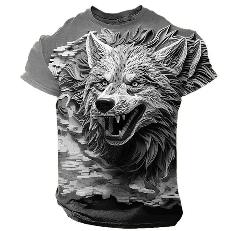 

Funny Wolf Print T Shirt For Men Casual O-neck Short Sleeve Tops Fashion 3D Dragon Pattern Tee Summer Hot Sale Oversized T-shirt