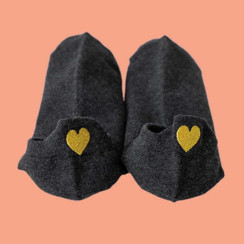 5/10 Pairs New Fashion Low Cut Shallow Women's Socks High Quality New Women's Heel Embroidery Heart Shaped Pattern Cotton Socks