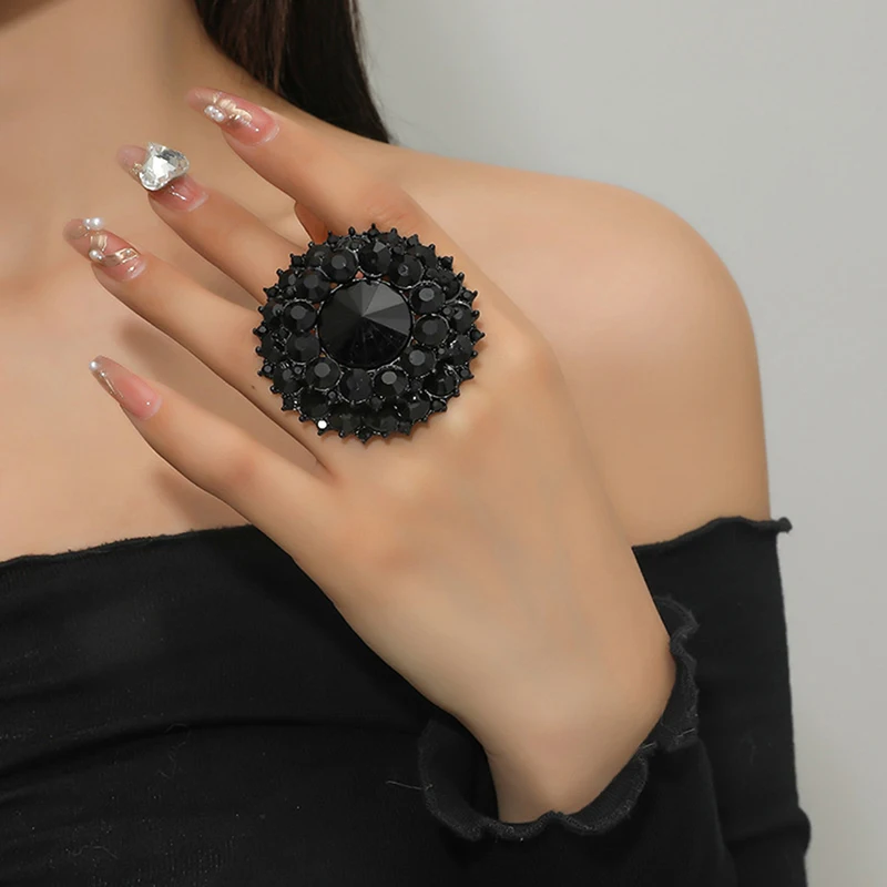 Unique Boho Crystal Stone Ring Big Round Rings For Women Vintage Female Wedding Party Jewelry Birthday Gift