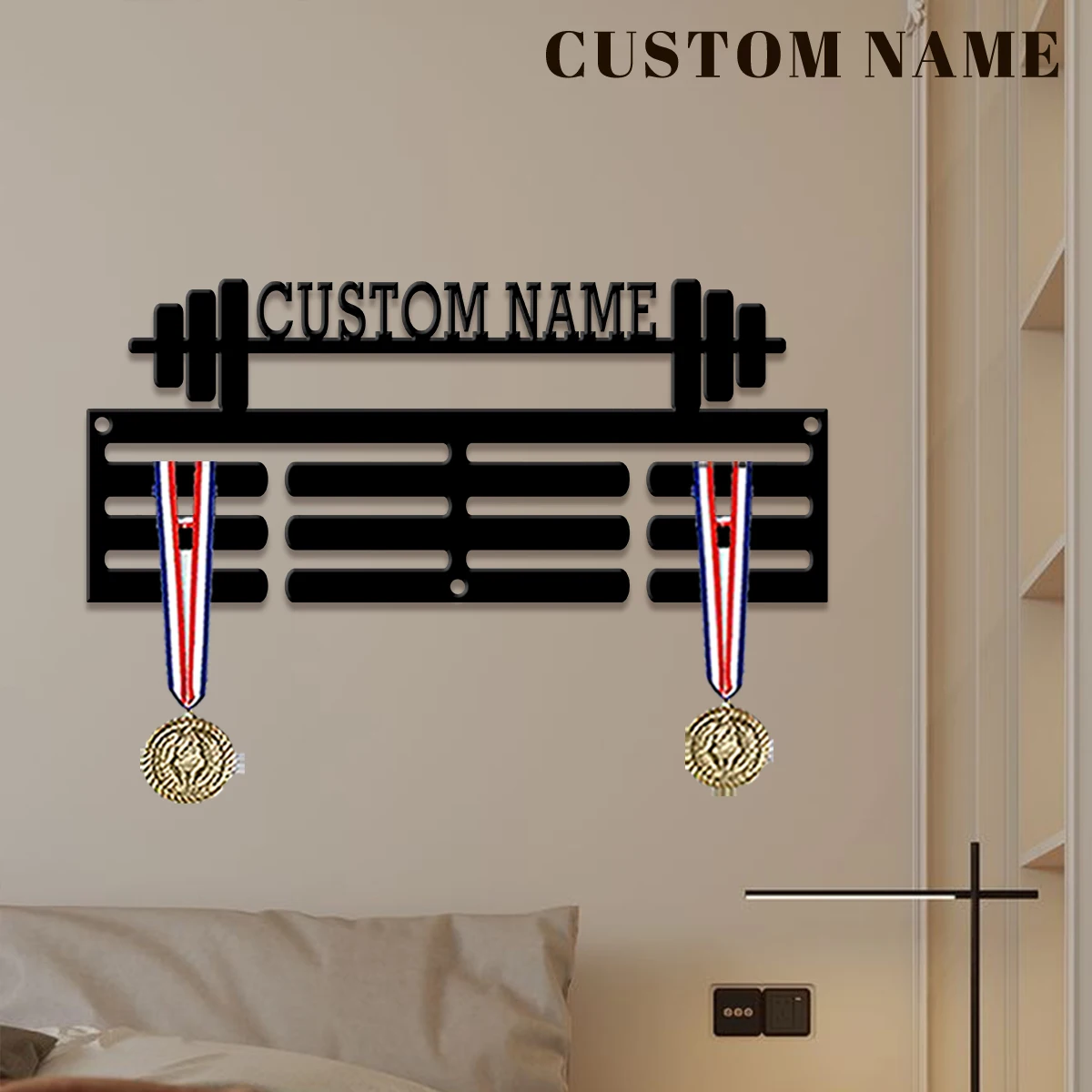 Custom Weightlifting Metal Medal Display Rack, Valentines Gift, for Room Decor, Suitable for Basketball, Football Exercise