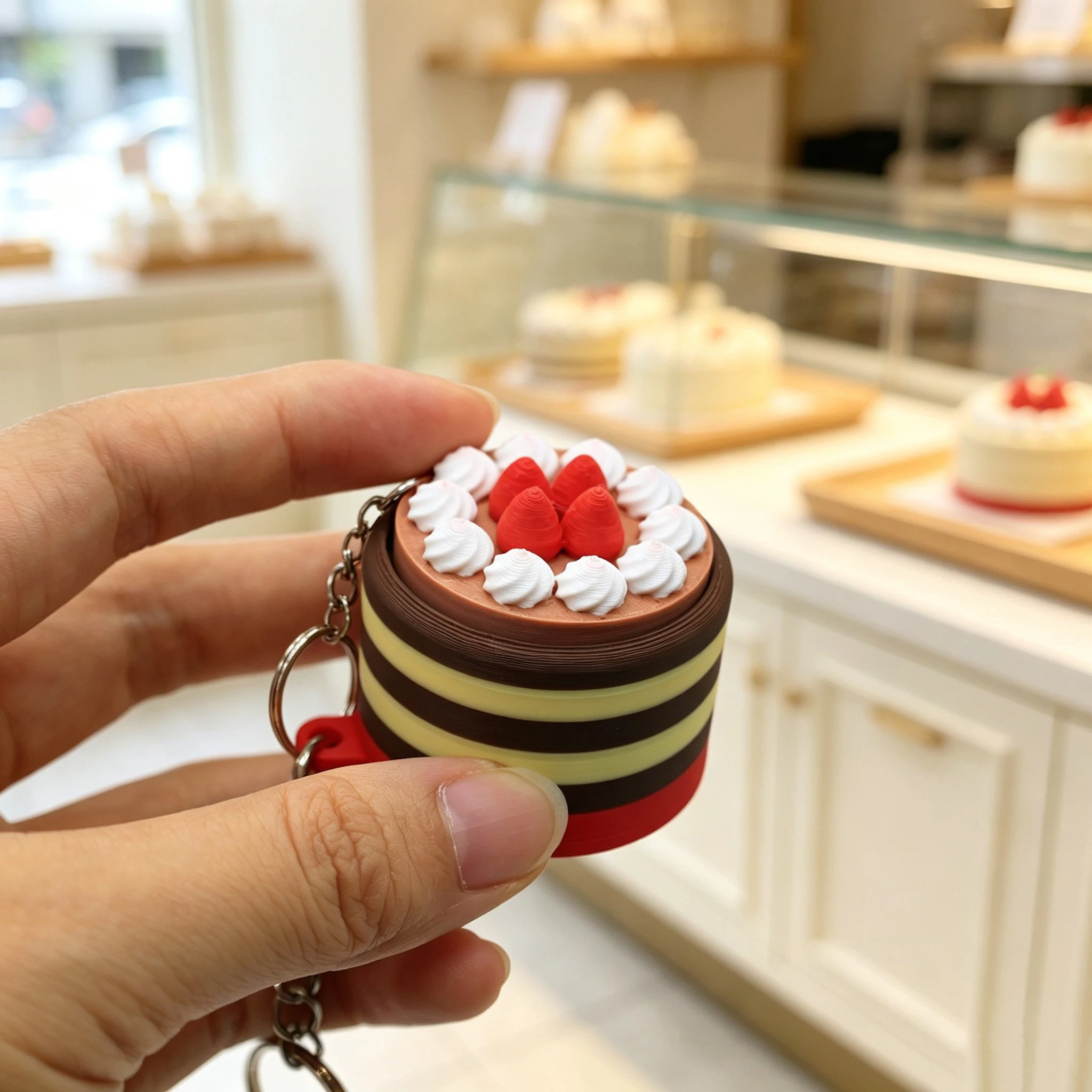 Mousse Cake Fidget Toy Keychain Simulated Dessert Keyboard Fidget Clicker Anti Stress Keyring Christmas New Year Couple Gifts