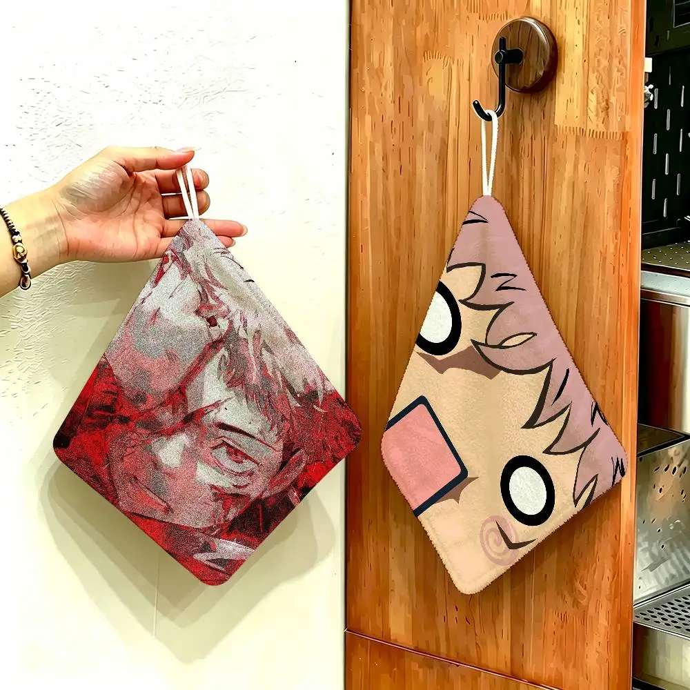 Anime Character Yuji Itadori Polyester Cotton Hanging Hand Towel, Super Absorbent Hand Wiping Towel for Daily Household Use