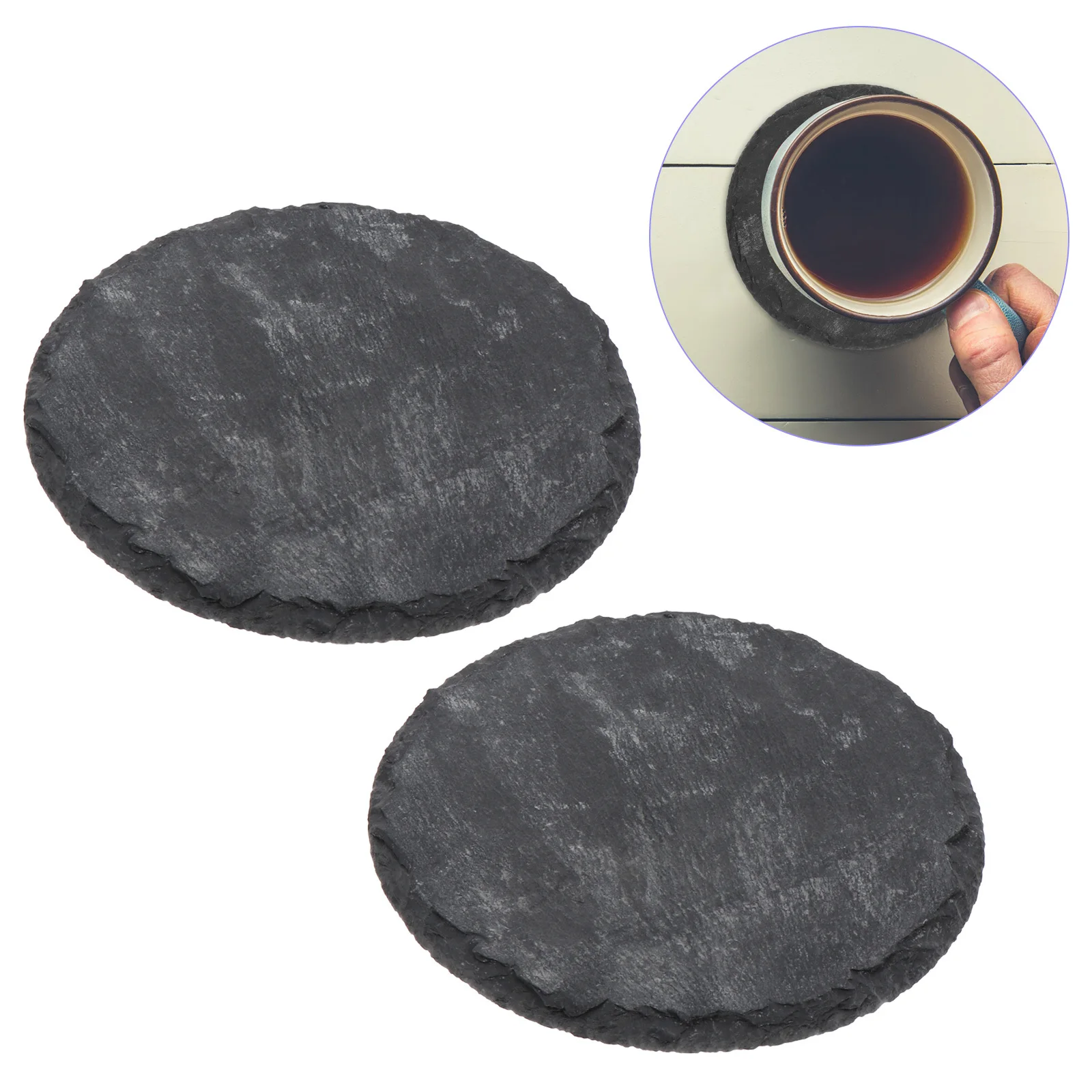 

2Pcs Black Stone Cup Coasters Natural Material Round Mats Protect Tables Kitchen Home Place Mat for Kitchen