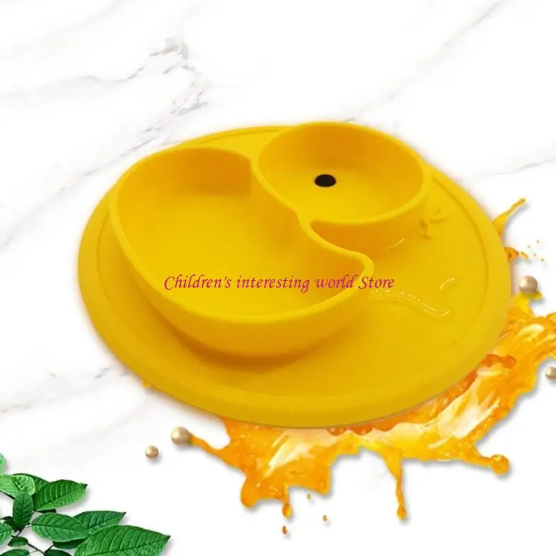 Suction Plate for Baby Silicone Feeding Plate for Toddler Cartoon Duck 2 Divided Plate BPA Bowl Dishwasher Friendly 425F