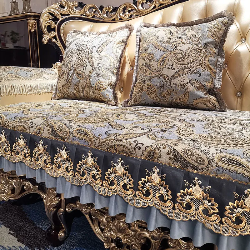 NONE Embroidered Chenille Jacquard Sofa Cover 4