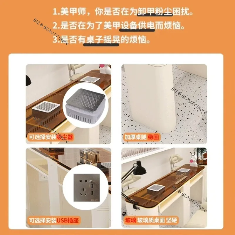 مع المدمج في مكنسة كهربائية طاولات الأظافر كريم على غرار الحديد والزجاج مانيكير طاولات الأظافر المقبس أثاث بسيط La Mesa JTN #4