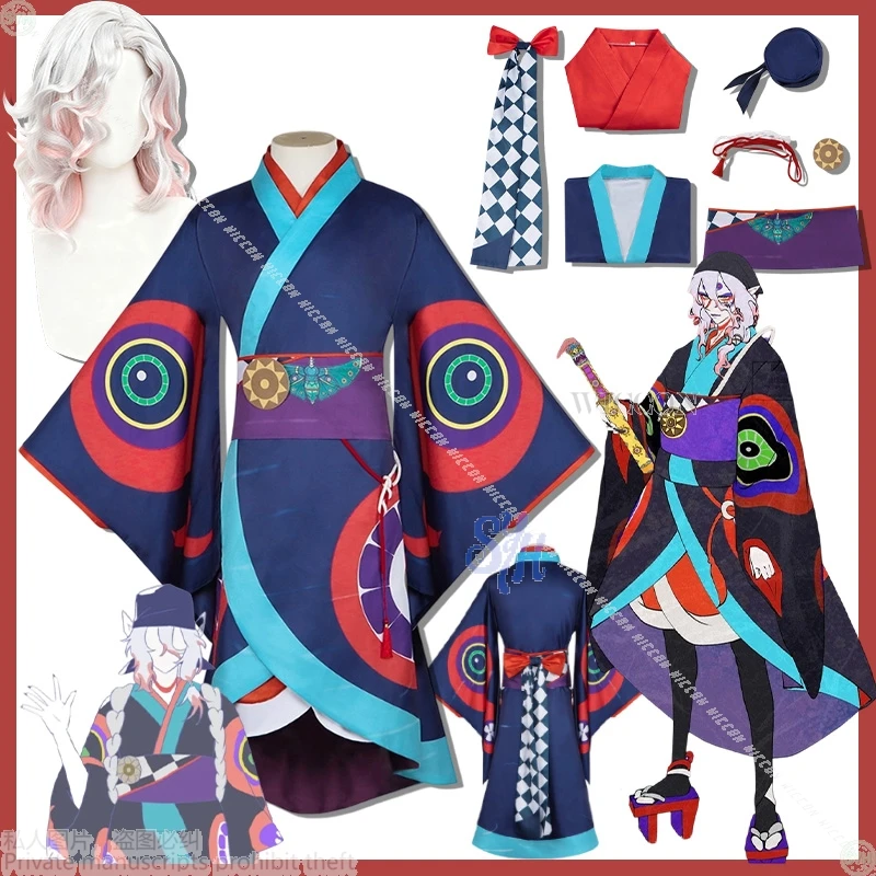 Gato peludo antropomórfico fantasma Anime película lluvia Cosplay Japón Ukiyoe estilos Kimono Retro precioso vestido largo fiesta de Halloween