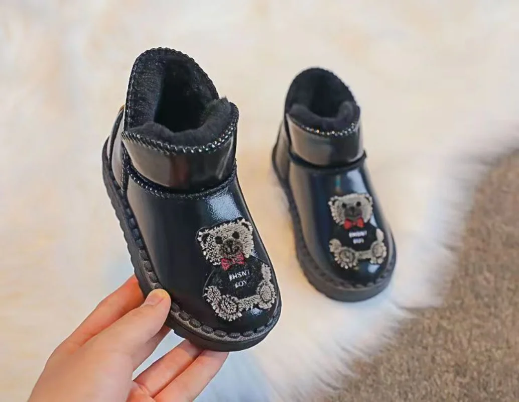 Cartoon Cute Bear Boy Plus Velvet Thick Snow Boots 2022 Winter New Warm Girl Short Boots Kids Toddler Cotton Shoes Baby Boots