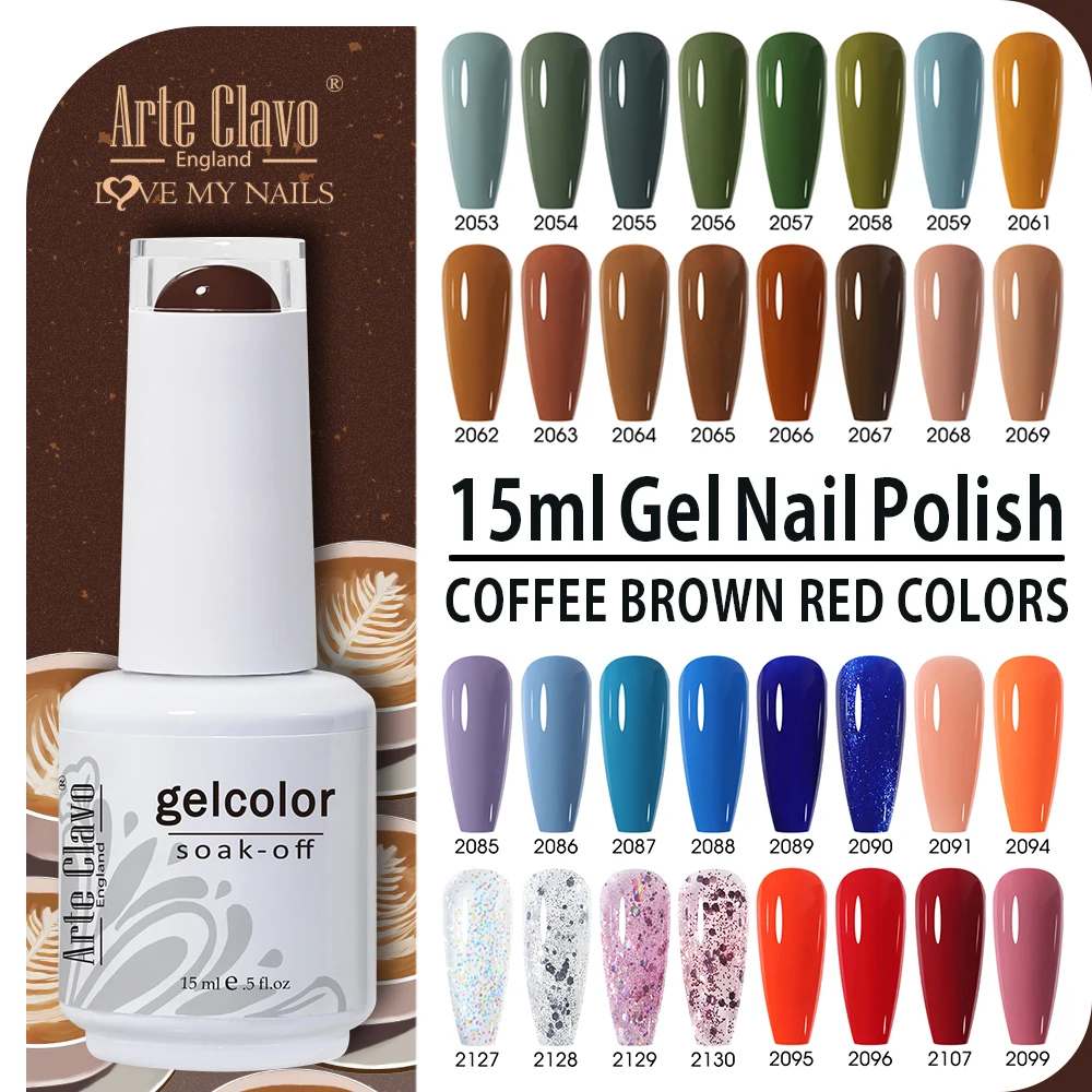 Arte Clavo 15ml Brown Gel Nail Polishes Varnish Hybrid Coffee Color Set UV Gel For Nails Glitter Lakiery Hybrydowe Base Top Coat