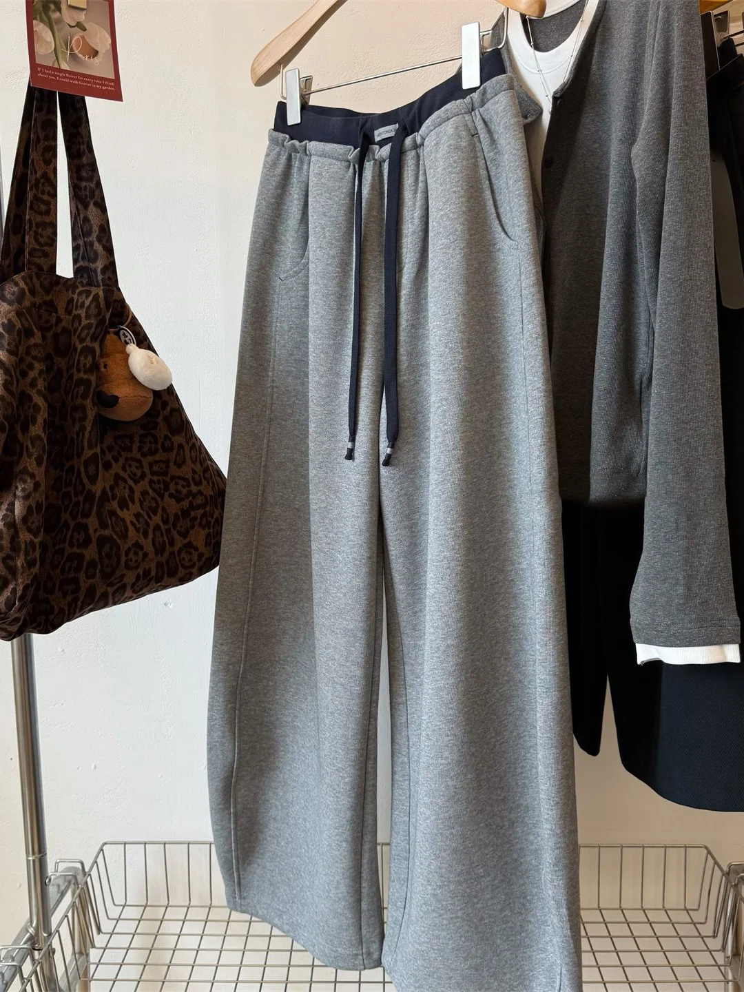 الكورية Sle الرجعية اللون بلو مطاطا Dstring مستقيم الساق سراويل تقليدية الرجال النساء ربيع الخريف فضفاض بنطال ذو قصة أرجل واسعة #4