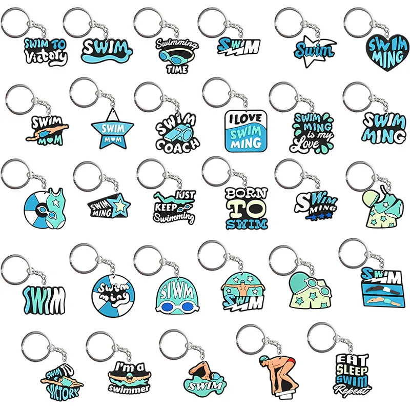 New Arrival Cartoon Swimming PVC Keychain Sport Theme Pendant Key Ring For Backpack Bag Swimming Lover Small Present