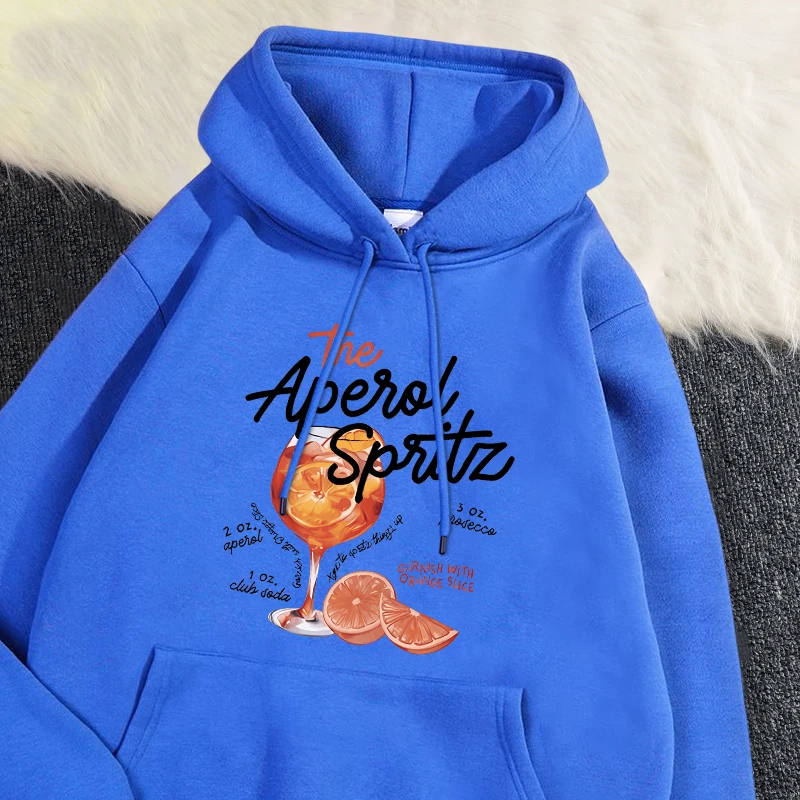 Winter Womans Hoodie The Aperol Spritz Retro Cocktail Printing Sweatshirt Loose Pocket Warm Fleece Pullover Kawaii Sportswear