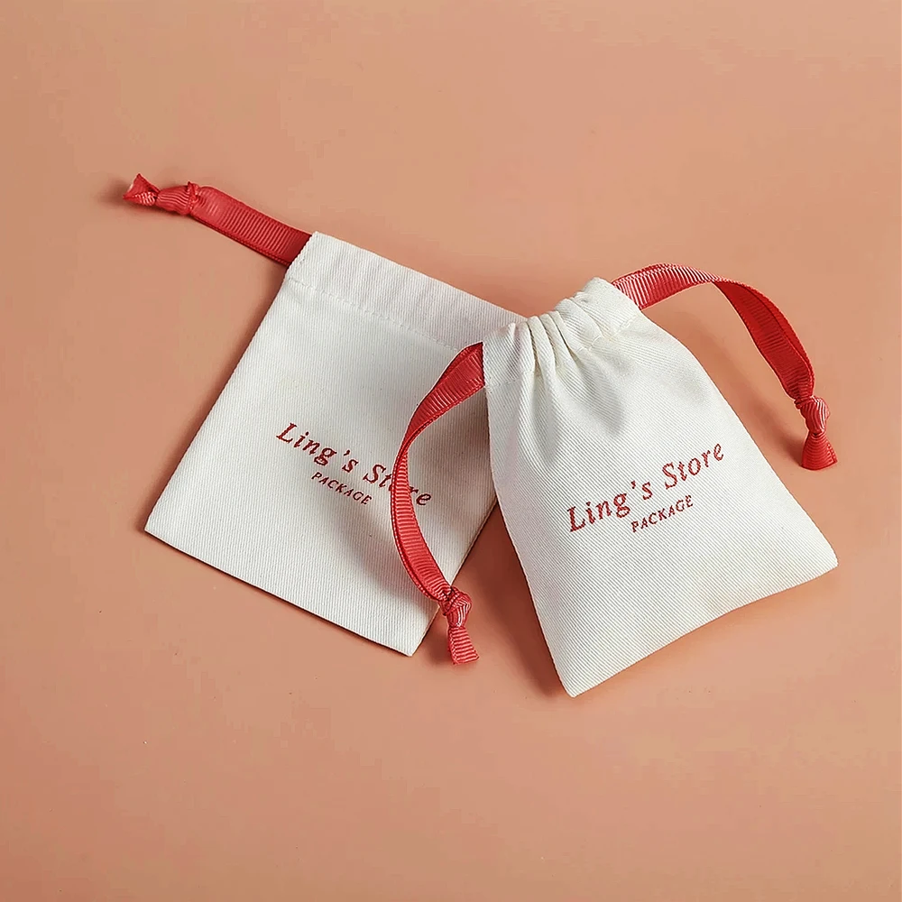 

Personalized Jewelry Packaging Bag, 50 White Cotton Bags, Print Your Logo Jewelry Drawstring Pouches, Chic Wedding Favor Bags