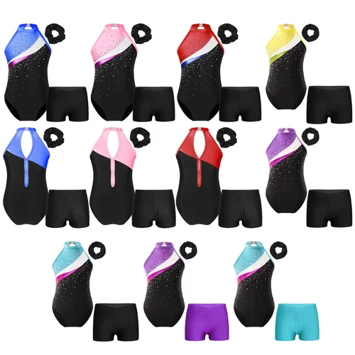 Imagen 2 del producto Conjuntos de baile de Ballet para niñas, leotardo de entrenamiento para gimnasia, Biketard de baile con pantalones cortos, conjunto de banda para el pelo, Ropa de baile, traje de baño