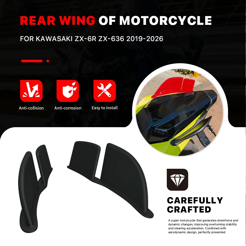 

Motorcycle Rear Tail Wing For KAWASAKI ZX-6R ZX6R ZX-636 2019-2026 Rear Wing Side Winglet Aerodynamic Wing Aileron Fairing