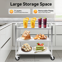 Stainless Steel 3 Levels Kitchen Trolley Serving Trolley with 4 360° Rotating Wheels (2 x Brakeable), Food Trolley 75*40*83.5 cm