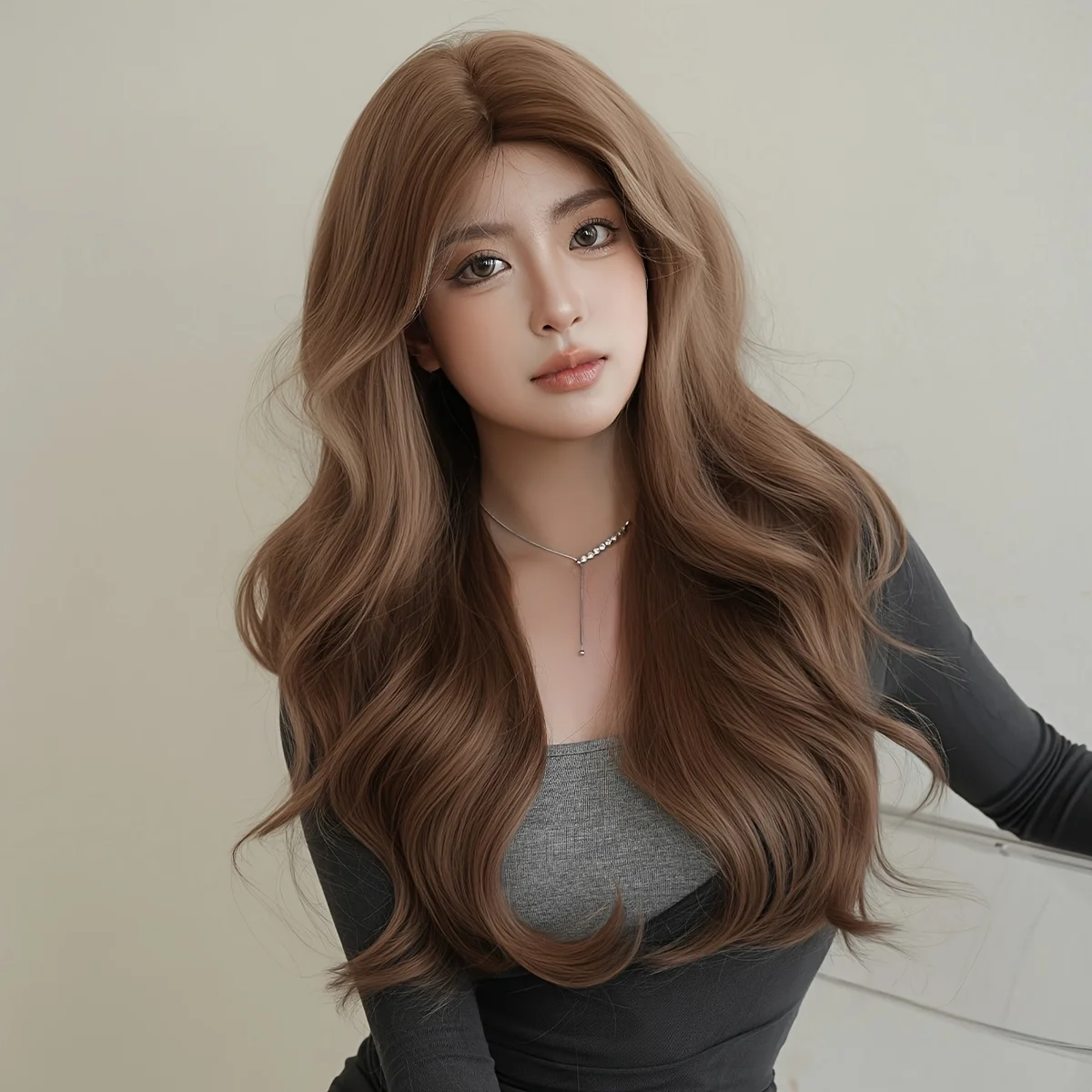 Elegant Wigs Long Loose Curly Brown Wigs for Women High Density Highlight Beige Wigs Heat Resistant Synthetic Wigs 25.59 Inches