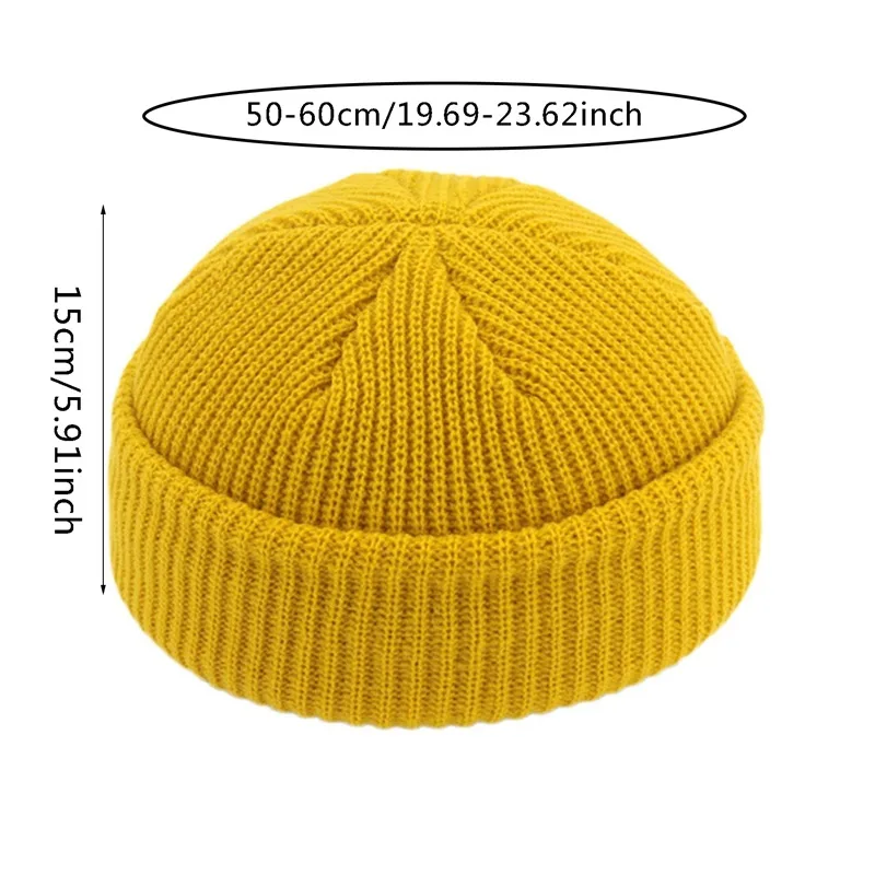 Knitted Beanie Hat Unisex Cap Fashion Hip-hop Cuffed Short Cap Bonnet Warm Ribbed Fisherman Hat image 6