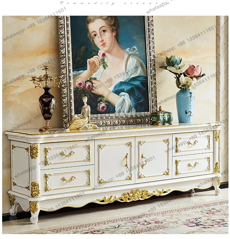 

yj7 Bedroom TV cabinet European marble surface solid wood simple storage locker high style light luxury