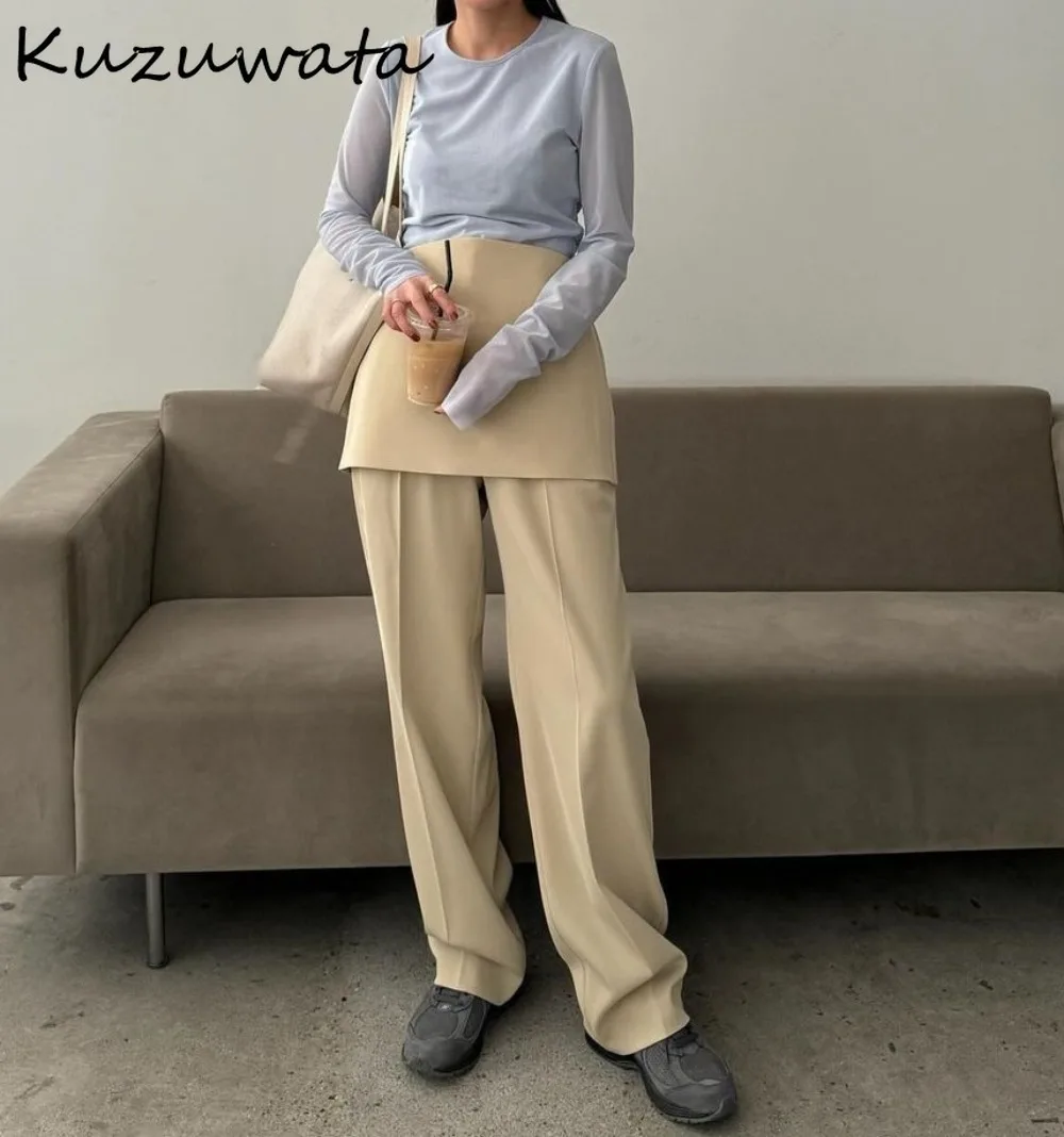 Kuzuwata Vintage High Waist Loose Sets Pants Slim Fit Soft Casual Ruched Patchwork Trousers Japan New Chest Wrap Suit Sweatpants