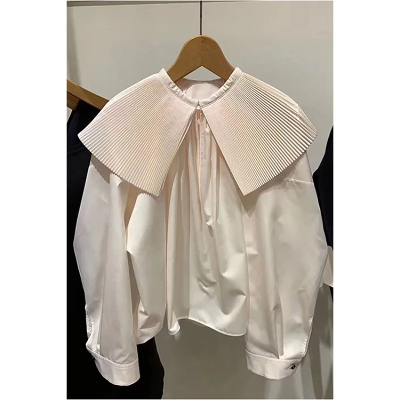 Korean Fashion 2024 Spring New Women's Korean Edition Doll Pleated Neck Shirt Women's Loose and Slimming Top Female Clothing