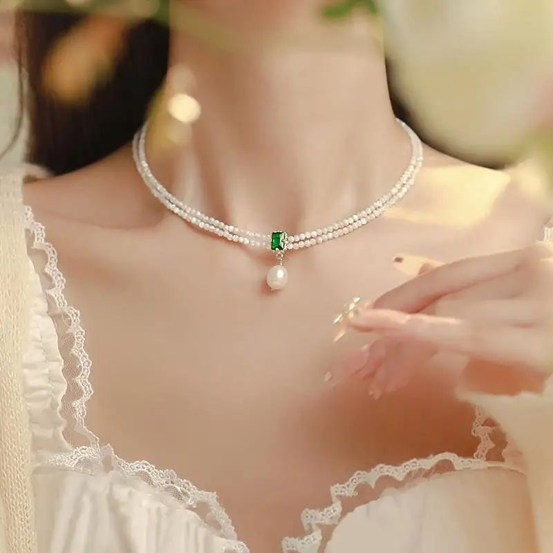 100% Natürliche Süßwasserperle, glänzender grüner Kristall, 14K Gold gefüllte kurze Halskette für Damen, Schmuck, Geschenk zum Geburtstag für Frauen – Detail 4