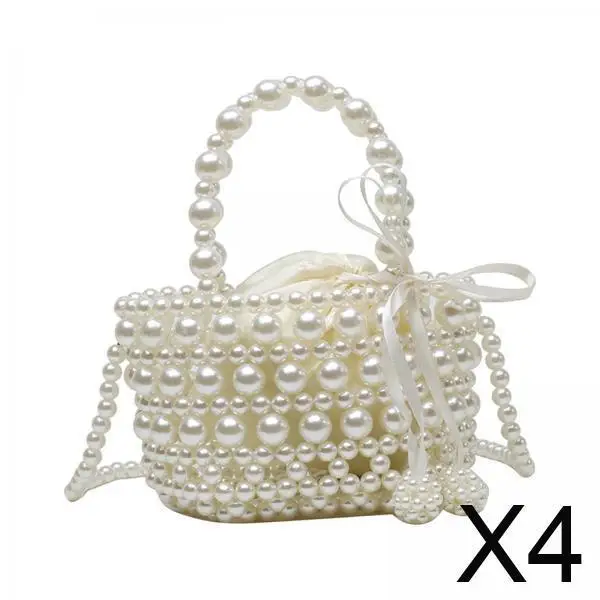 

Fashion Beads Handbag Women Summer Basket Bag Drawstring Closure Handwoven Bucket Purse Tote for Evening and Prom