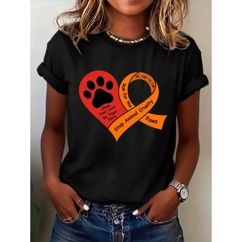 ilstile Women's Save The Beagles Dog Animal Print T-Shirts Summer Short Sleeve Casual Tops Black  Tees New Arrival
