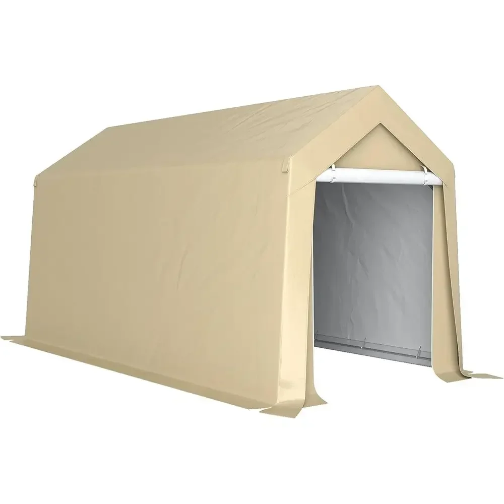 Durable Outdoor Storage Shed, 7x12 ft, Waterproof Garden Tent with Vent Window & Zipper Door for Bikes, Tools, Beige